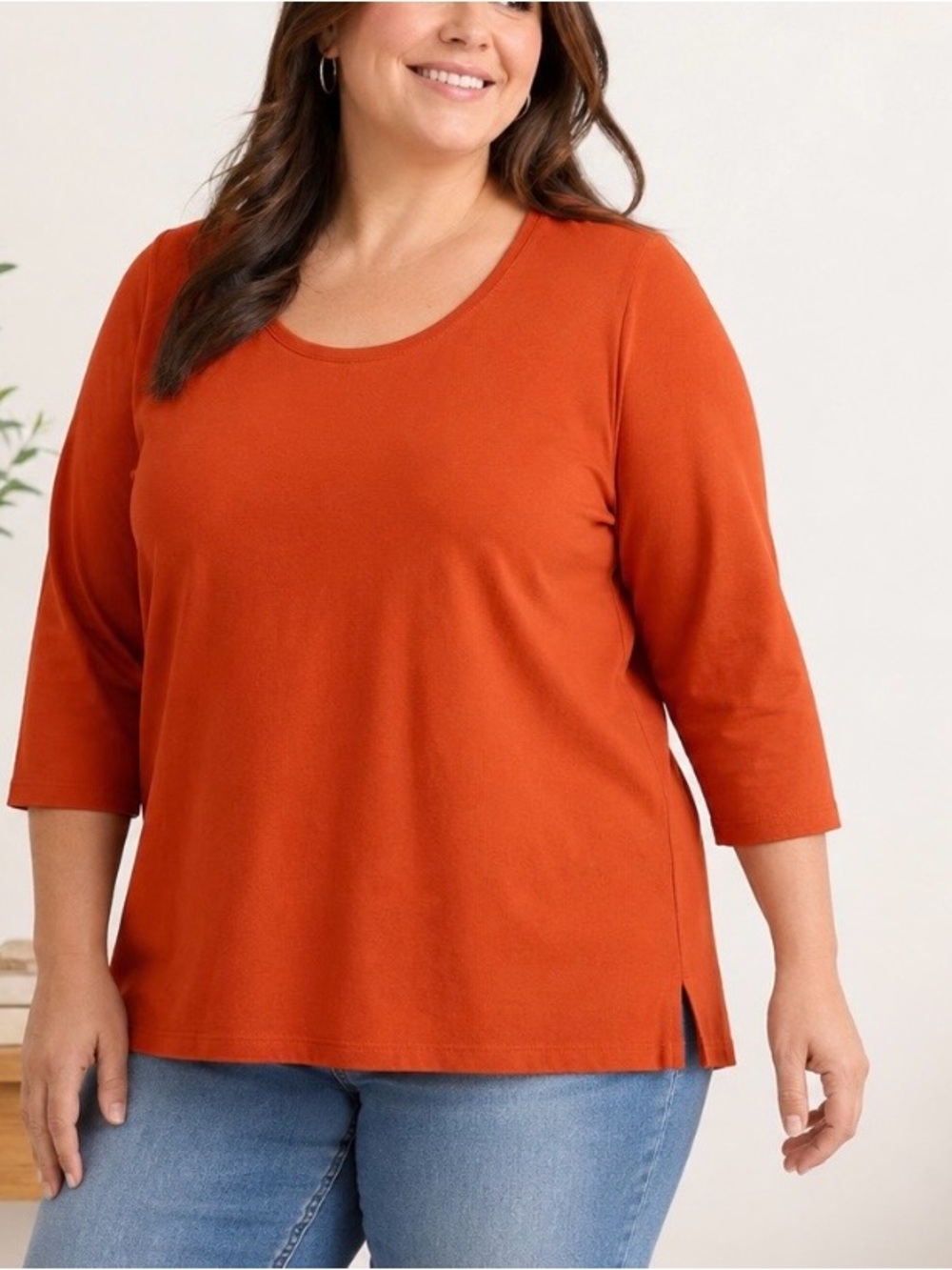 J.Jill Forward Seam Tee Women’s 2X Orange 3/4 Sleeve Stretch Basic Plus Size